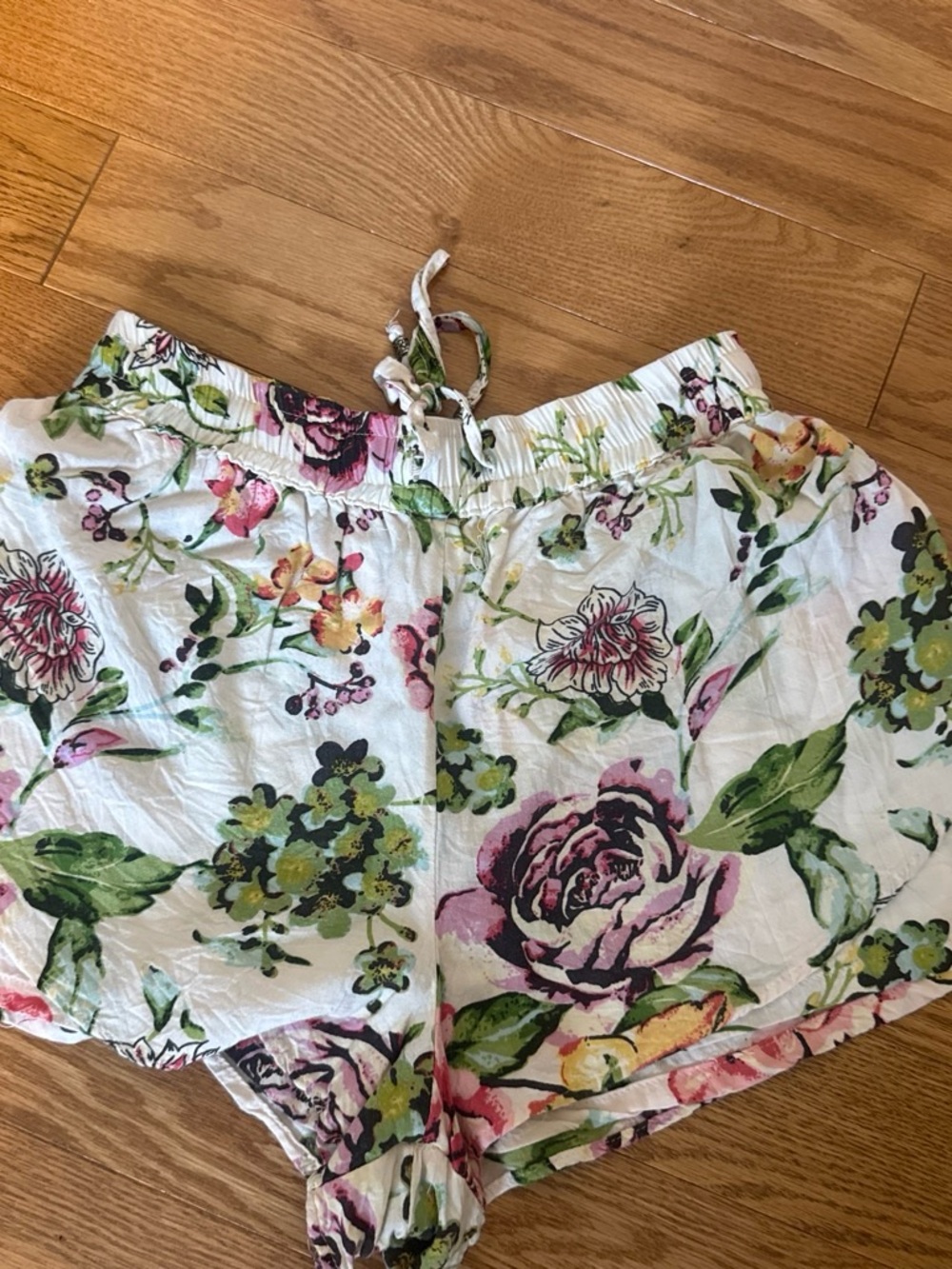 Angie White Shorts with Pink and Green Floral Print